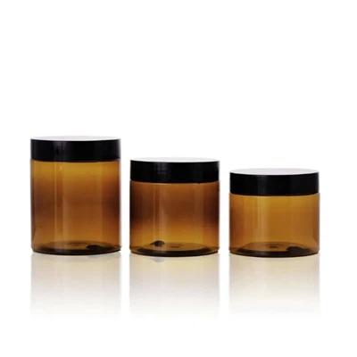 Factory Price 50ml 100ml Amber Plastic Jar With Black Screw Cap best
