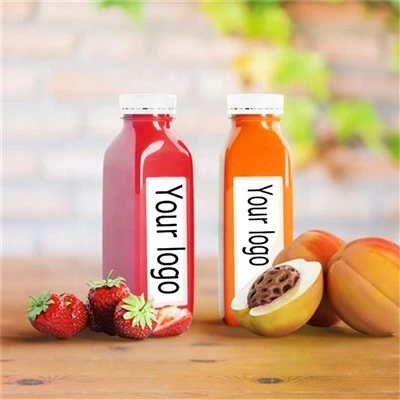 12 oz kvadratna prazna plastična steklenica za sok, embalažna steklenica za hrano s pokrovom